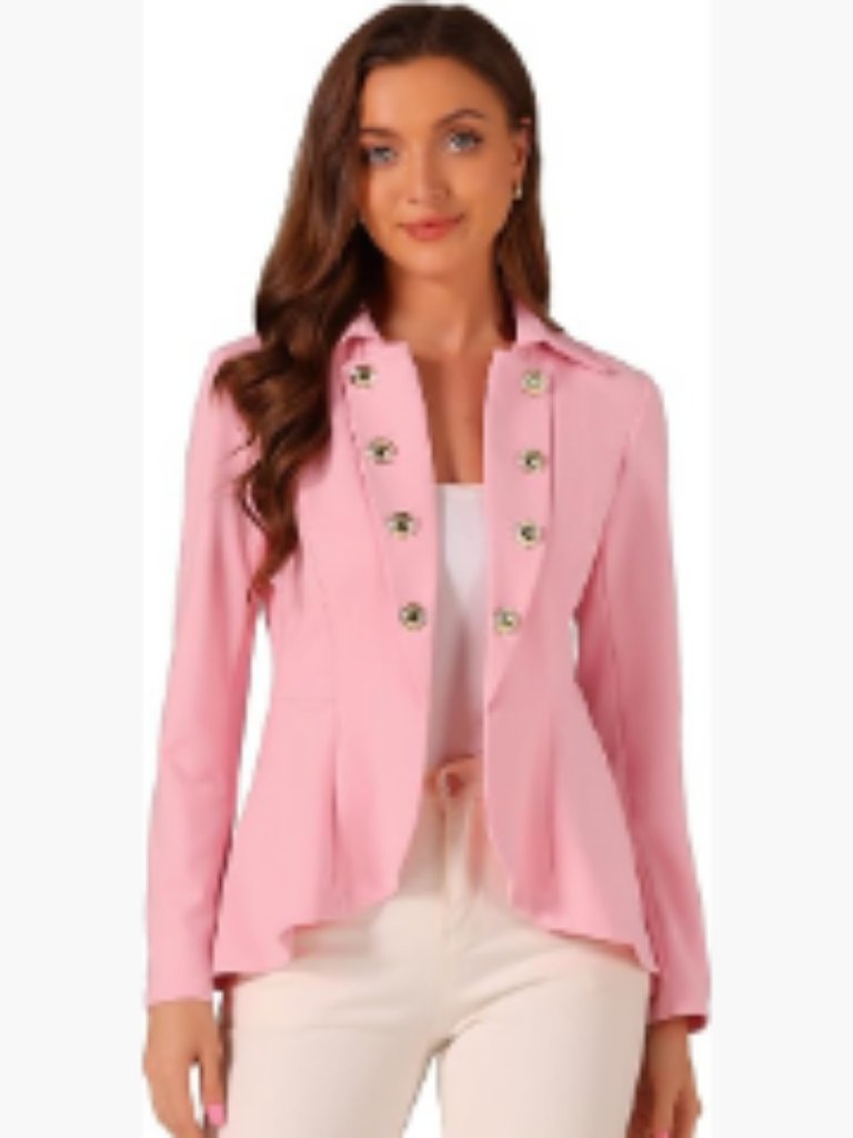 Steampunk Peplum Blazer With Metal Buttons, High-Low Hem, Open Front
